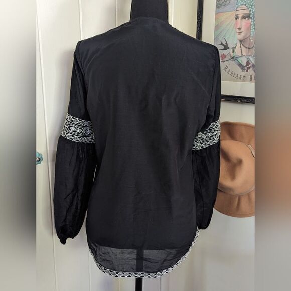 Hale Bob Silk Jeweled Embroidered Coastal Cowgirl Peasant Whimsigoth Top - Picture 8 of 11